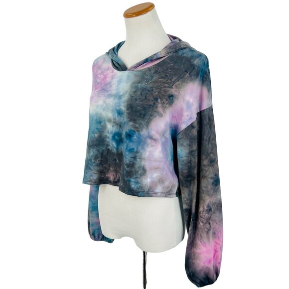 NWT Tie Dye Cropped Hoodie & Shorts 2 Piece Set | Athleisure Barbiecore Lounge L - Picture 13 of 16